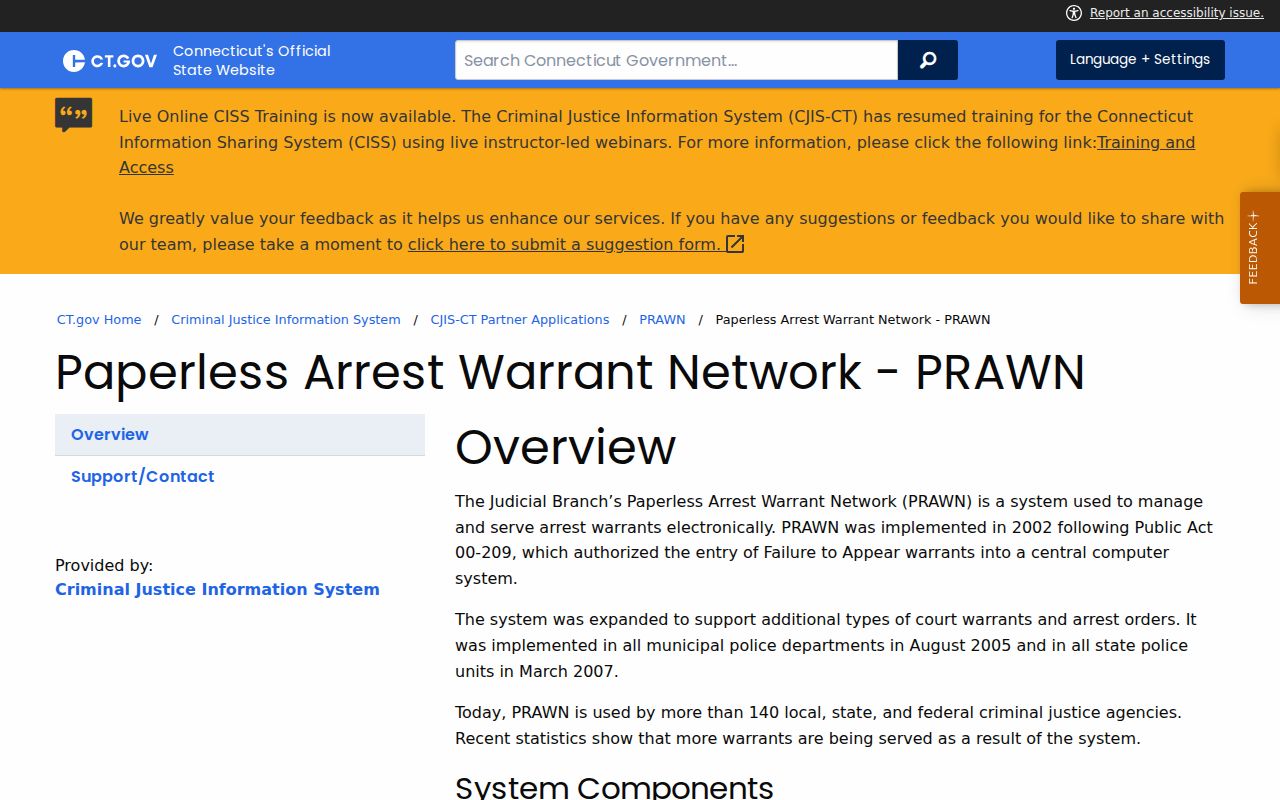 Milford City active warrant records in the PRAWN agency process