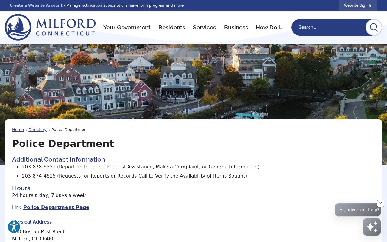 Milford Police directory entry for the Court Liaison Officer and Warrant Officer role