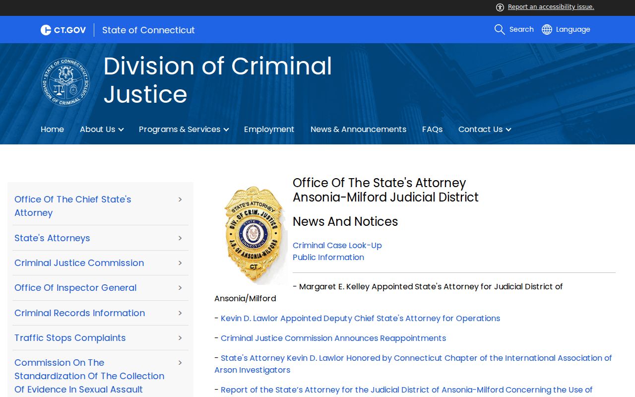 State's Attorney guidance for Milford criminal case lookup and court contacts